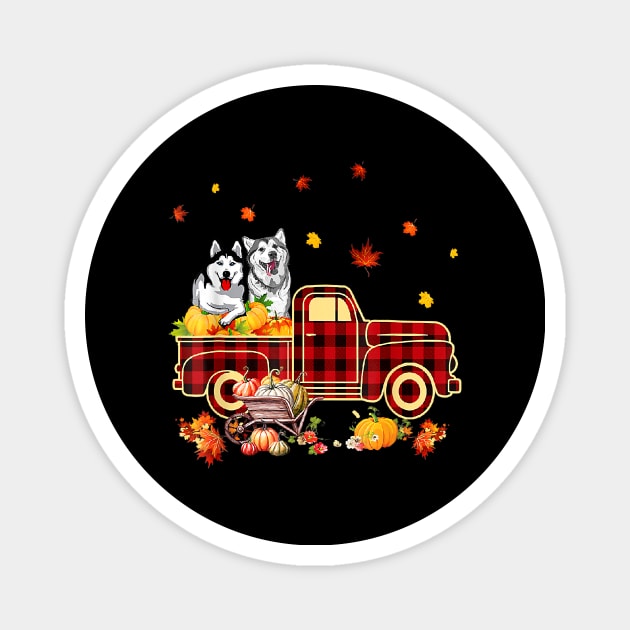 Husky Pumpkin Truck Fall Leaf Thanksgiving Halloween Magnet by JaydeMargulies